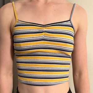 SHEIN Stripped Cropped Tank Top, Black, White, Blue & Yellow, Size Small
